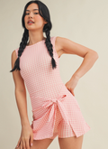 Chrissy Tie Front Wrap Dress in Pink Gingham