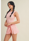 Chrissy Tie Front Wrap Dress in Pink Gingham