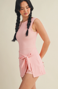 Chrissy Tie Front Wrap Dress in Pink Gingham