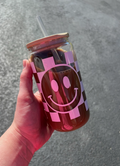 Happy Face Checkered Glass Can
