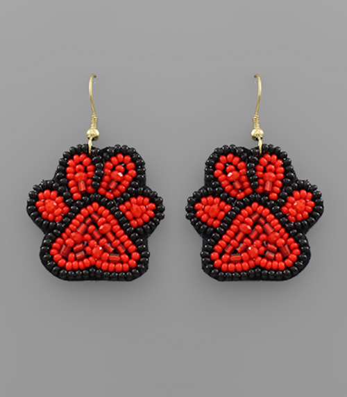 Beaded Red and Black Paw Earrings