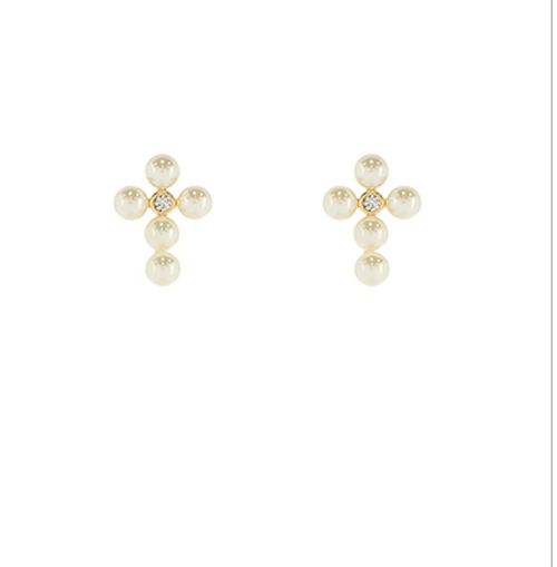 Pearl & CZ Cross Stud Earrings