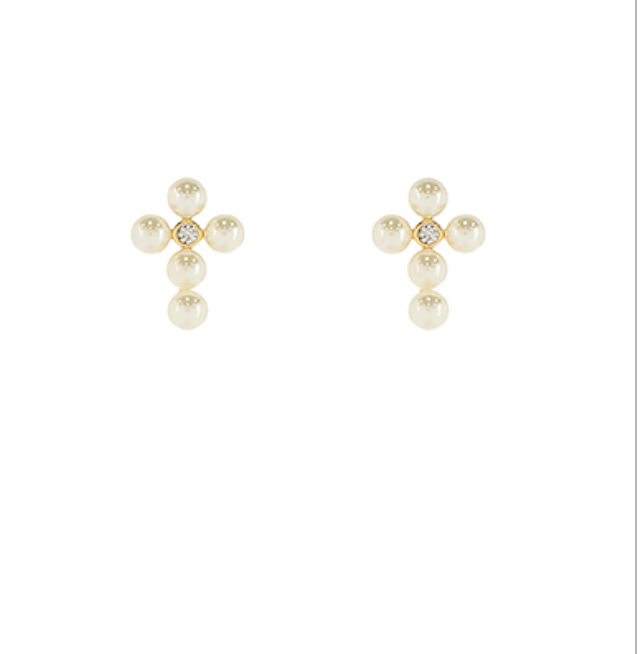Pearl & CZ Cross Stud Earrings