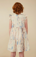 Girls Watercolor V Neck Tiered Ruffle Dress