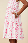 Girls Botanical Embroidered Ruffle Tiered Tank Dress