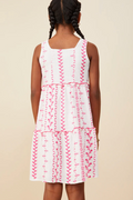 Girls Botanical Embroidered Ruffle Tiered Tank Dress