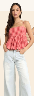 Red Gingham Flowy Top by Vintage Havana