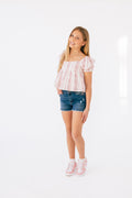 Girls Meena Top in Pink Cottage Stripe by Katie J NYC