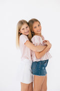 Girls Meena Top in Pink Cottage Stripe by Katie J NYC