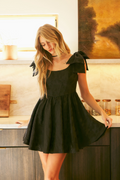 Lovely Textured Flare Mini Dress with Bow Straps