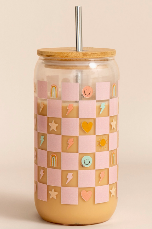 Checkered Icon Glass Can