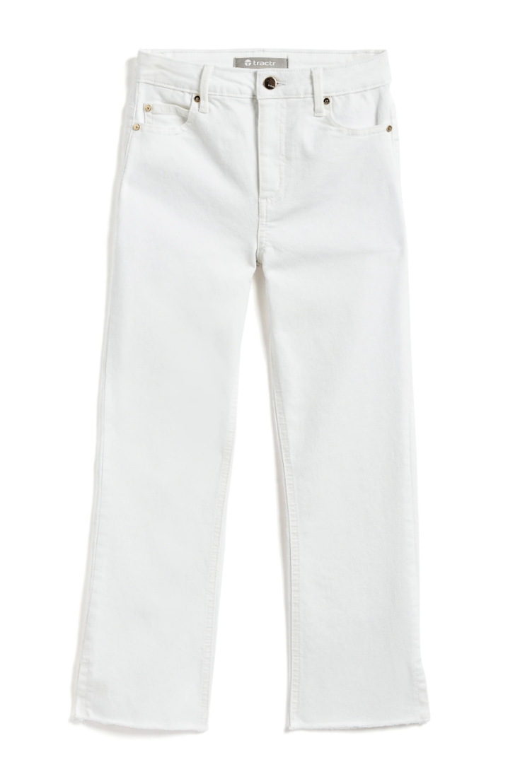 Tween High Rise Crop Flare in White by Tractr