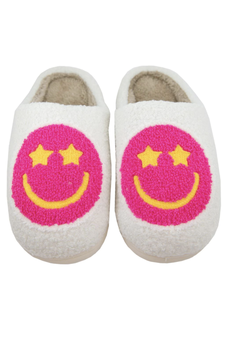 Hot Pink Star Eyed Happy Face Slippers