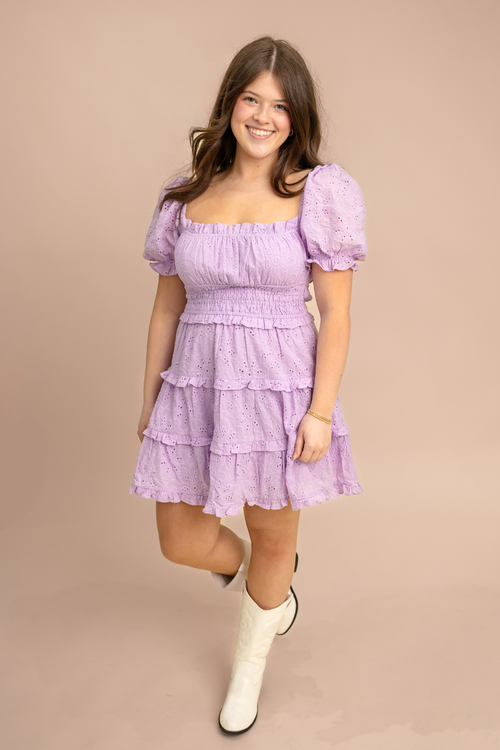 Kendall Puff Sleeve Eyelet Mini Dress
