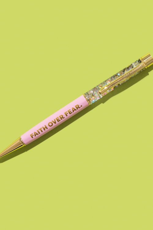 Faith Over Fear Pen with Pearl Confetti