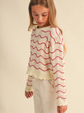 Girls Wavy Pullover Knit Sweater