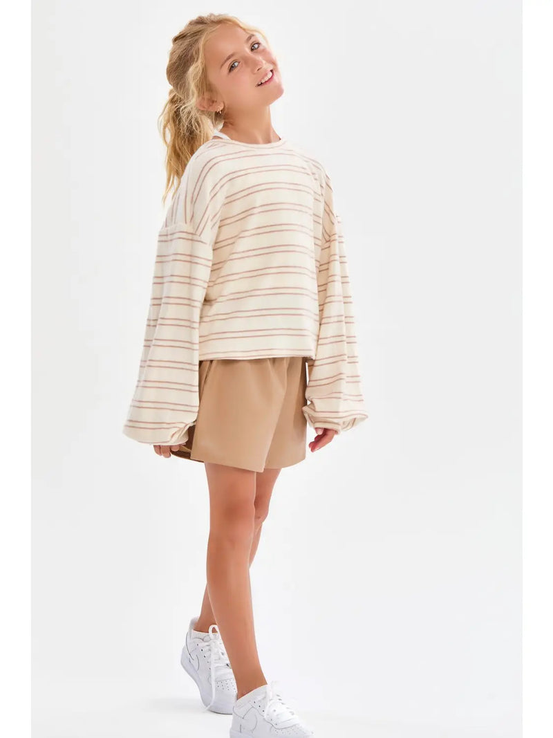 Striped Open Back Brushed Knit Top