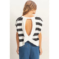 Striped Open Back Boxy Crew Neck Top