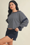 Striped Cutout Back Layering Sweatshirt