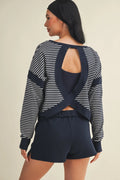 Striped Cutout Back Layering Sweatshirt