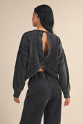 Denim Wash Cutout Back Sweatshirt