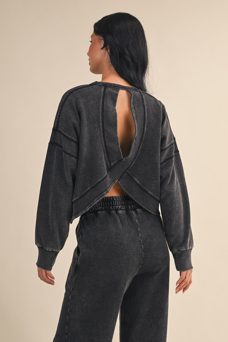 Denim Wash Cutout Back Sweatshirt