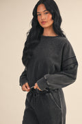 Denim Wash Cutout Back Sweatshirt