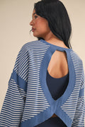 Striped Cutout Back Layering Sweatshirt