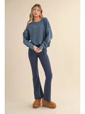 Denim Wash Cutout Back Sweatshirt