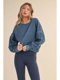 Denim Wash Cutout Back Sweatshirt