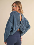 Denim Wash Cutout Back Sweatshirt