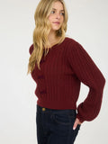 Cable Knit Bow Sweater in Burgundy