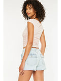 High Rise Stripe Boyfriend Shorts by KanCan