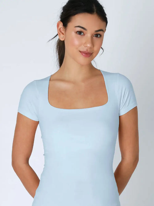 Square Neck Short Sleeve Top In 5 Colors
