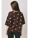 Crew Neck Polka Dot Sweater Cardigan