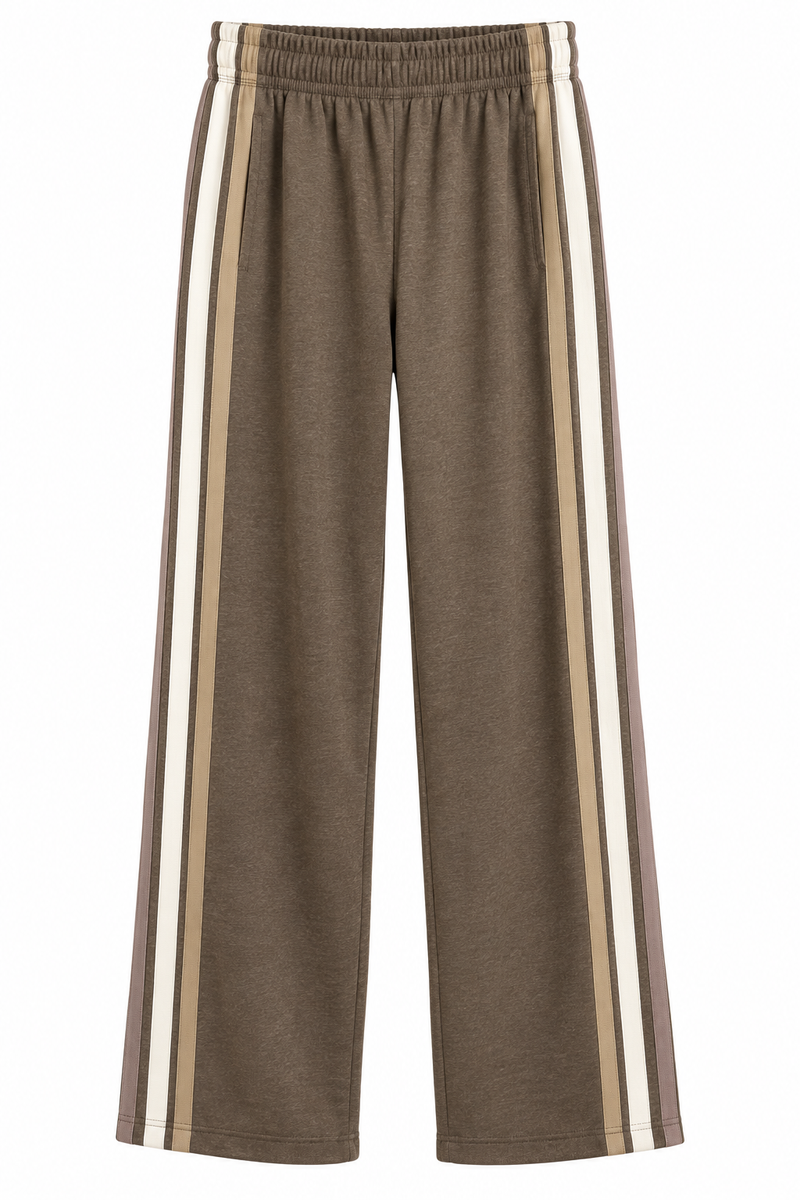 Rustic Brown Stripe Wide Leg Fleece Pant by Vintage Havana