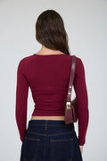 Square Neck Long Sleeve Knit Shirt