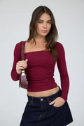 Square Neck Long Sleeve Knit Shirt