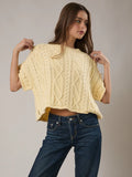 Round Neck Cable Knit Short Sleeve Sweater