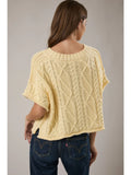 Round Neck Cable Knit Short Sleeve Sweater