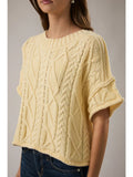 Round Neck Cable Knit Short Sleeve Sweater