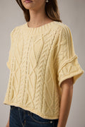 Round Neck Cable Knit Short Sleeve Sweater