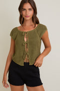 Front Tie Short Sleeve Sweater