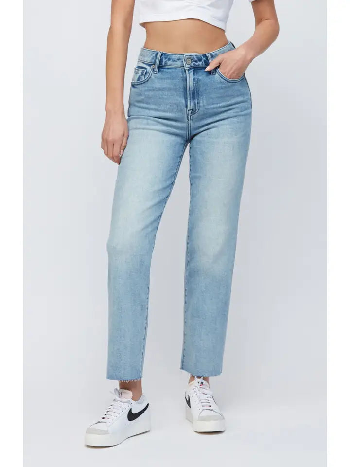 Tracey Crop Straight Light Wash Jeans by Hidden