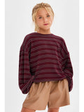 Striped Open Back Brushed Knit Top