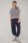 Washed Ribbed Short Sleeve Tee With Pocket