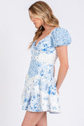 Tatum Blue Floral Chiffon Mini Dress