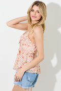 Floral Spaghetti Strap Ruffle Top