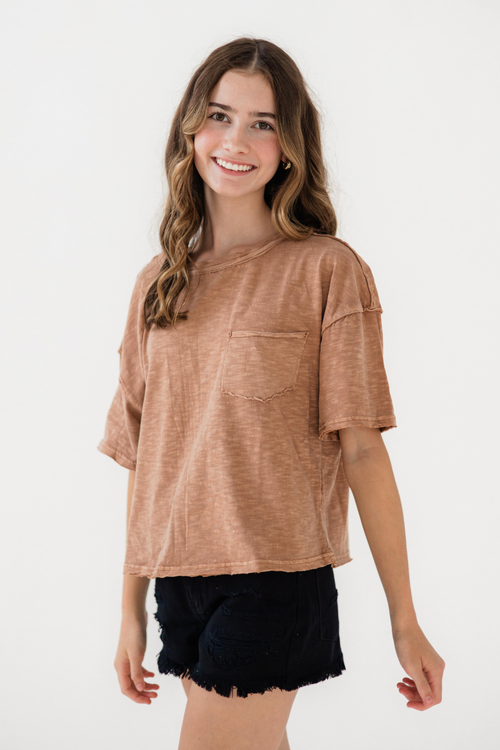 Rebecca Raw Edge Pocket Top