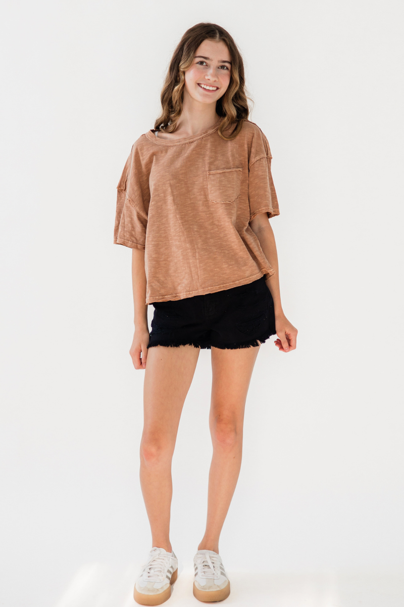 Black Frey Hem High Rise Shorts by KanCan